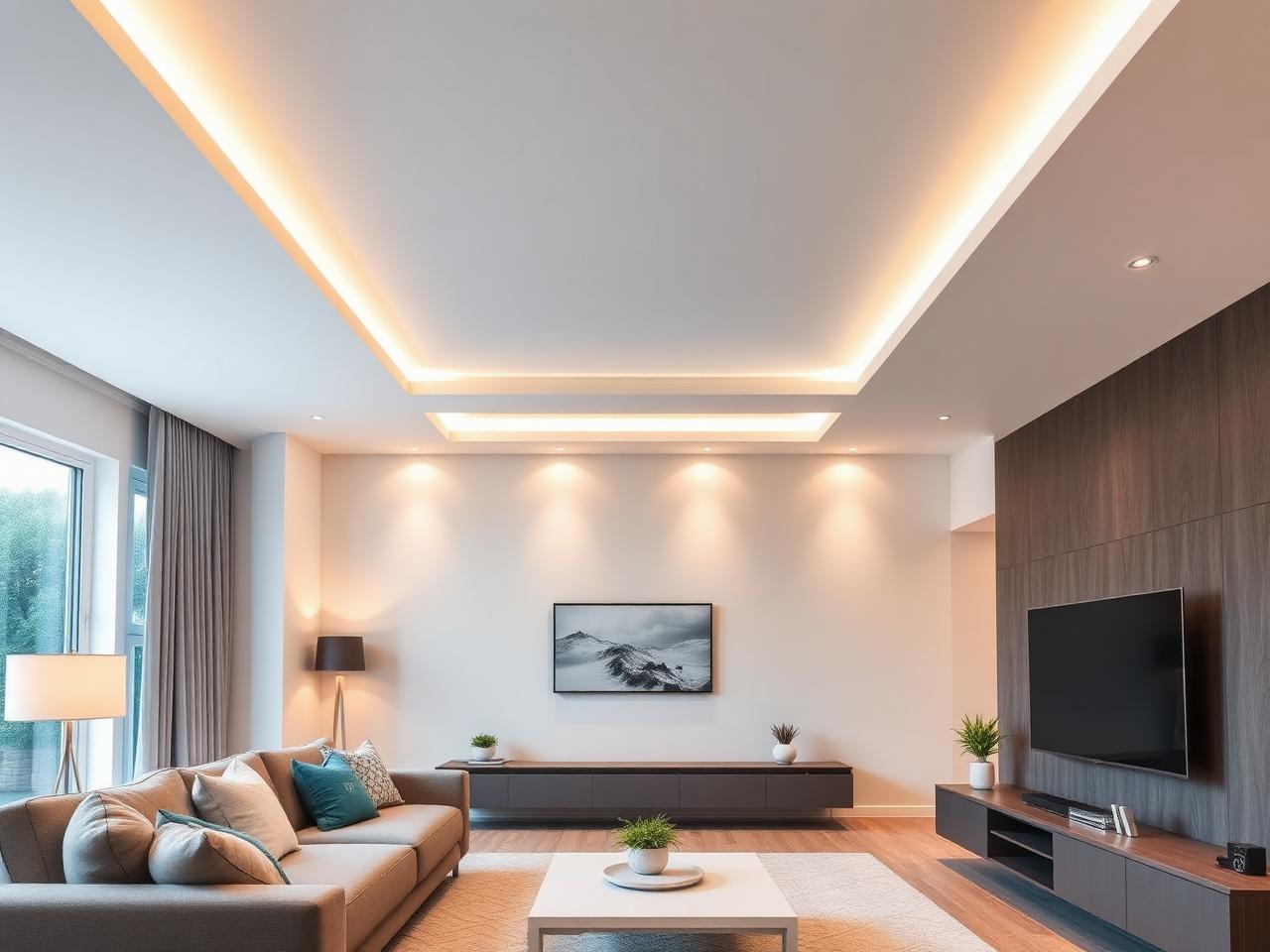 Modern recessed lighting in a residential living room