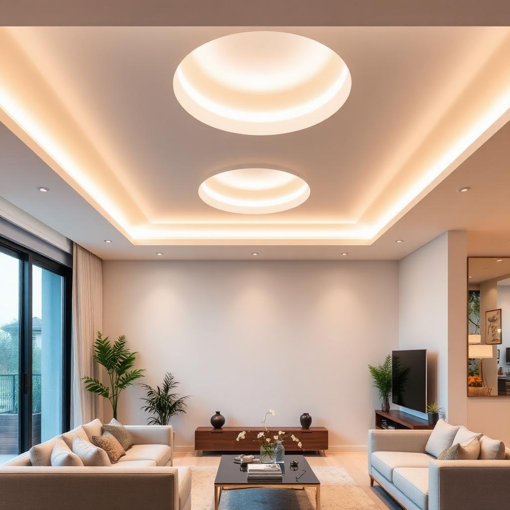 Recessed LED lighting in modern living room